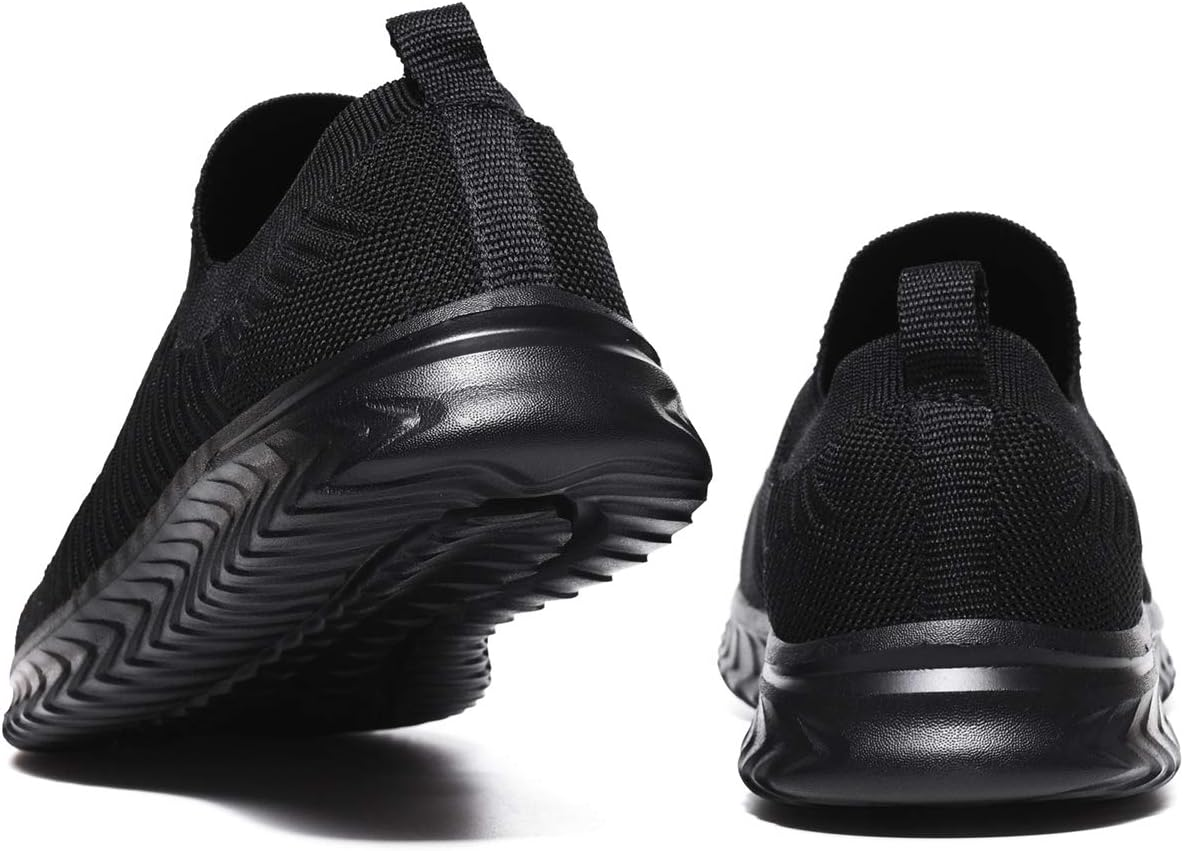 SPRGREEN Mens Laceless Slip - on Mesh Knit Sneakers for Casual Athletic Walking & Running - Lightweight, Comfortable, Breathable, Black, 9.5 image number 4