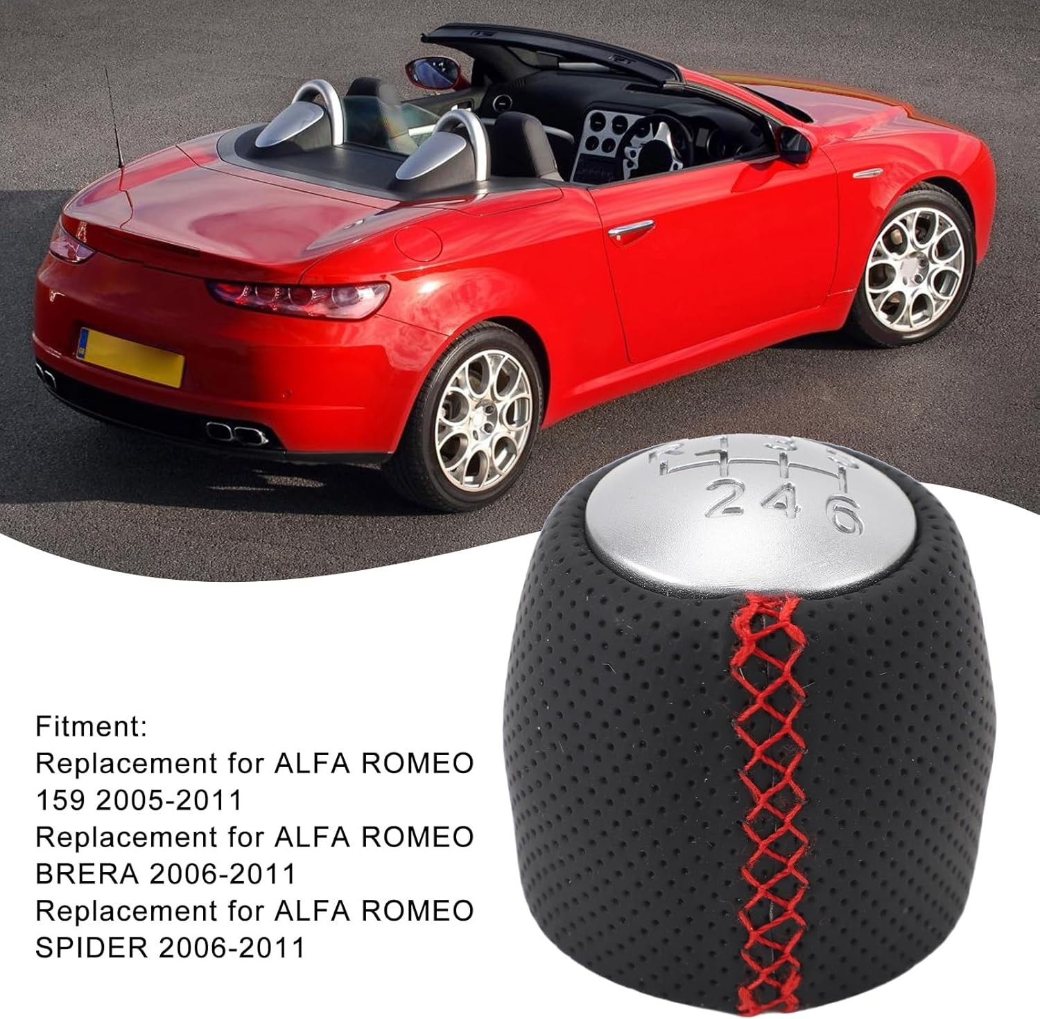 Car Gear Shift Knob,Gear Shift Knob 6 Speed Ergonomic Grip Structure 55344557 Replacement for 159 Brera Spider