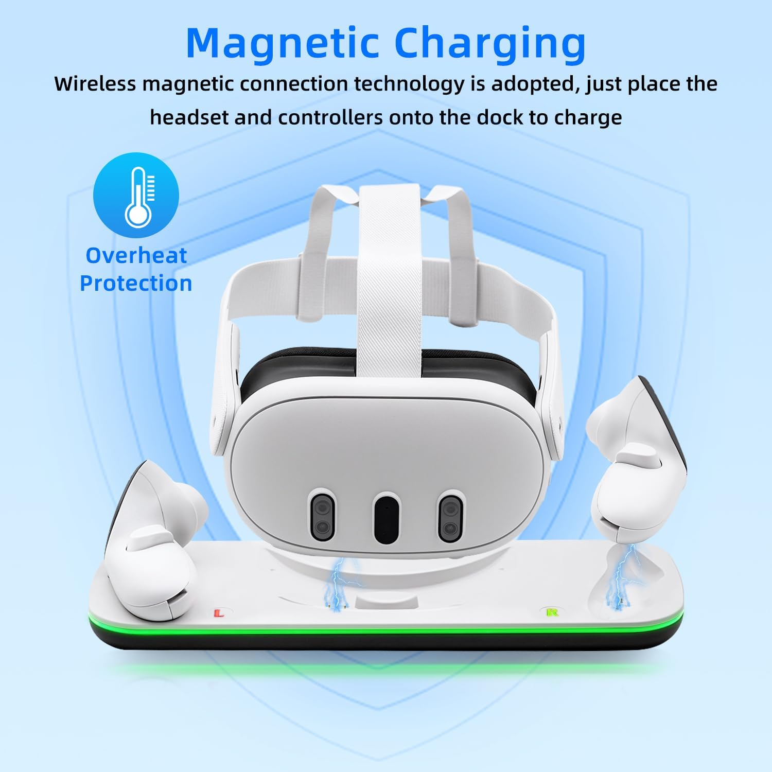 Mcbazel Charging Dock for Quest 3, Fast Charging Station Display Stand with LED Light, Includes 2 Rechargeable Batteries for VR Headset & Controllers - White image number 5