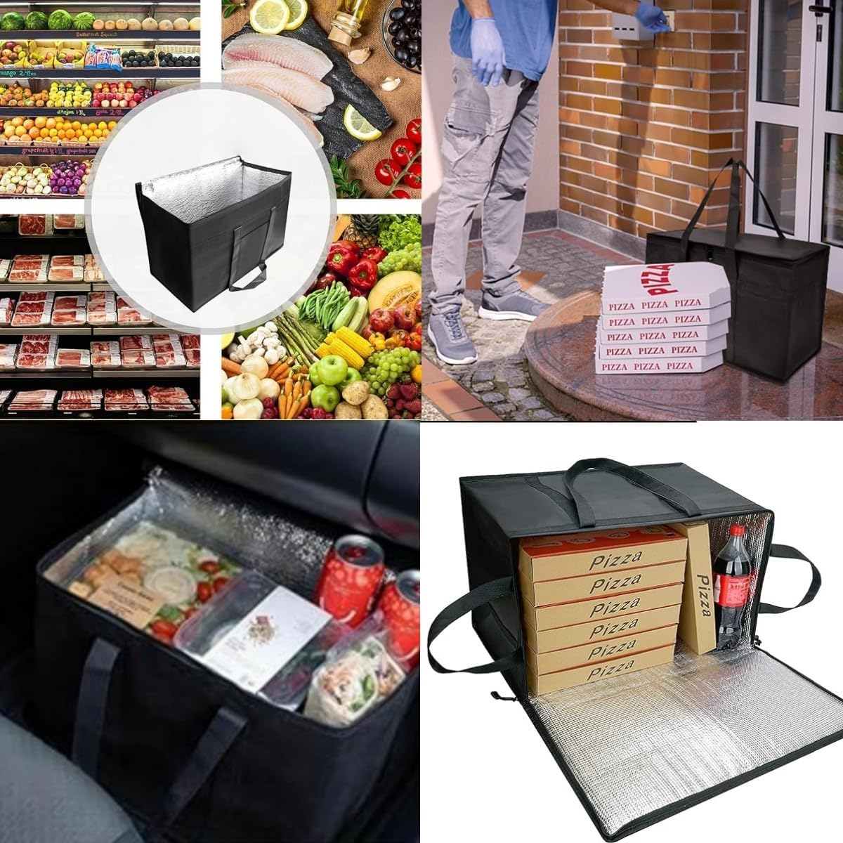 Insulated Cooler Collapsible Bag, Zipper Closure Keep Food Hot or Cold,Reusable Shopping Bag，For Hot and Cold Food Delivery，Support Plate Included image number 5