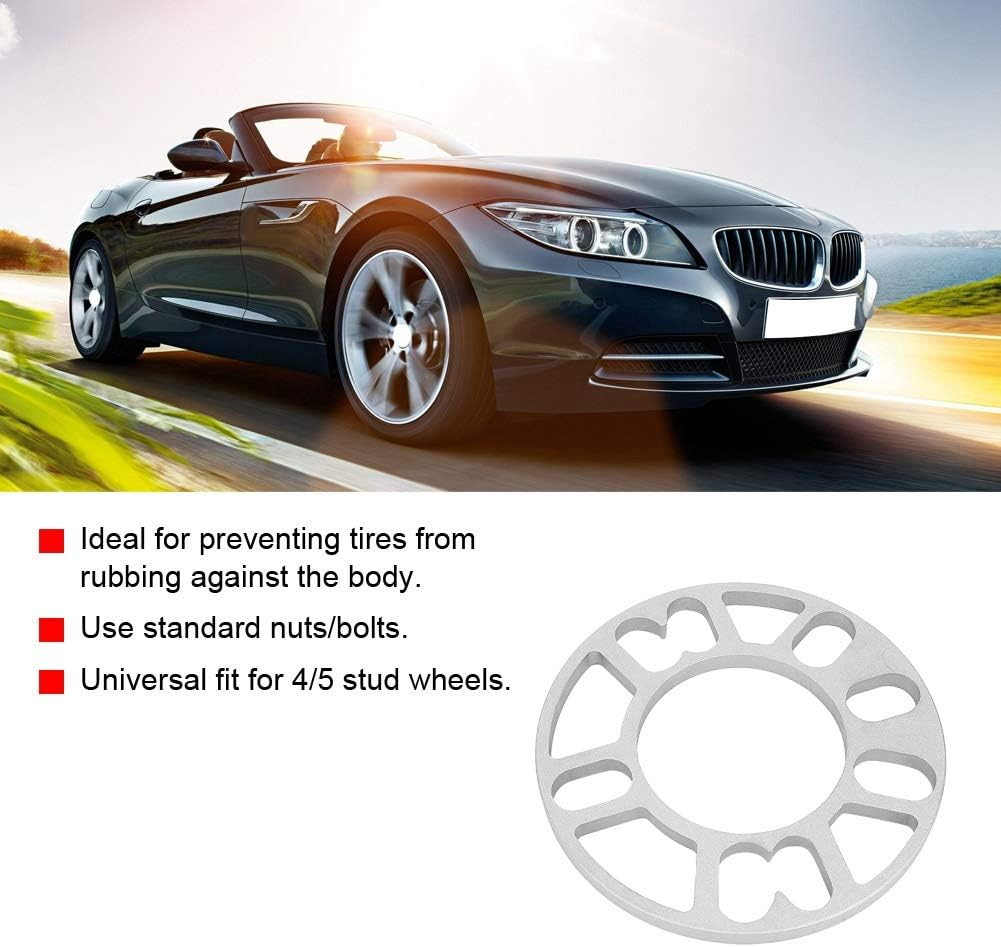 2 X 10Mm Aluminium Alloy Wheel Spacers Universal Fit 4/5 Bolt Wheel Discs Ideal for Preventing Tyre Abrasion Silver image number 5