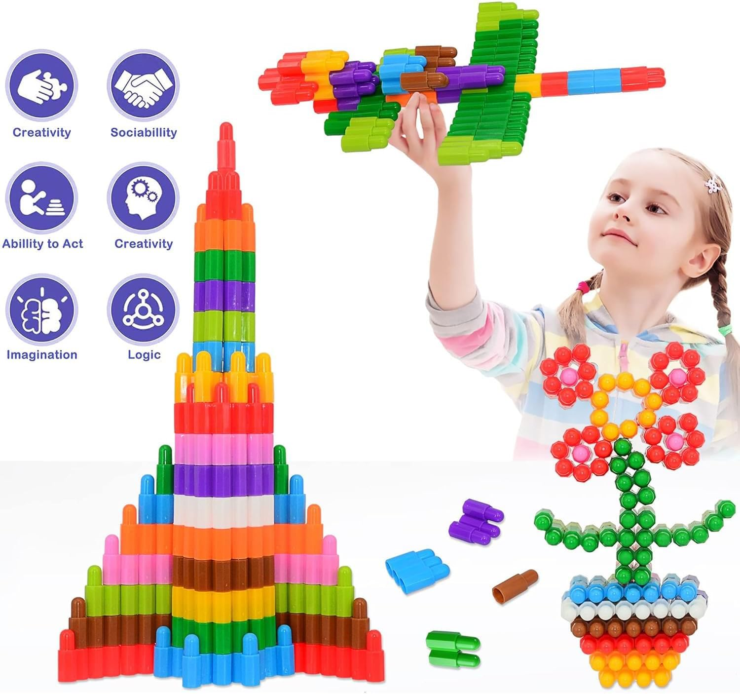 Cawtiuly Kids 160Pcs Building Blocks Set Educational STEM Building Toy, Construction Block Toys Set Learning Playset Kit for Boys Girls, Child Brain Development Preschool Kindergarten Toy Age 3+ - 3 image number 3