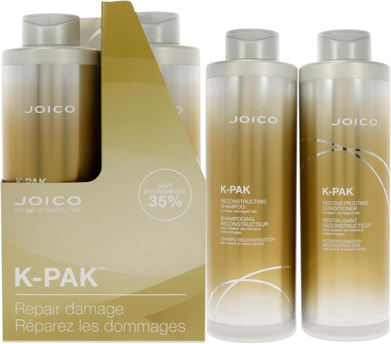 Joico K-Pak Reparair Damage Kit for Unisex 2 Pc 33.8 Oz Shampoo, 33.8 Oz Conditioner