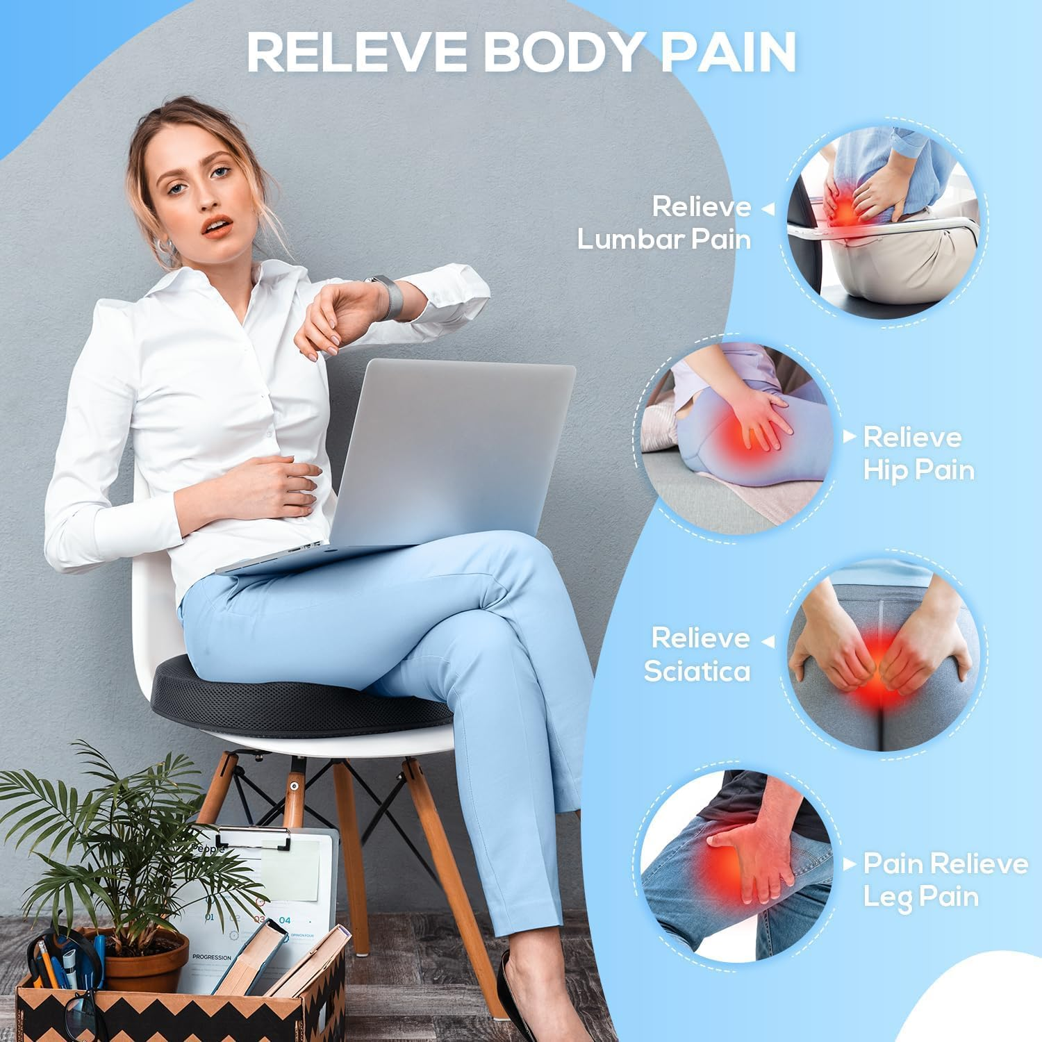 Donut Seat Cushion, Office Chair Cushion, Memory Foam Seat Cushion, Ergonomic Car Seat Cushion, Coccyx Pain Relief Cusion, Pressure Relief Hemorrhoid Cushions for Chair, Meshed (Seat Cushions) image number 6