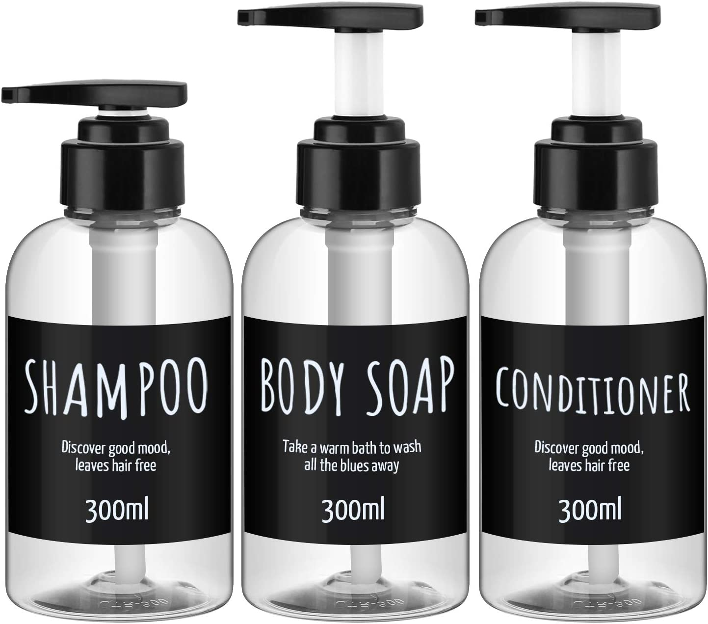 Segbeauty 32Oz Refillable Shampoo Bottles, Empty Shampoo and Conditioner Bottle with Pump, 3Pcs 1 Liter Lotion Dispenser for Body Soap Conditioner, Labeled Brown Plastic Press Dispenser