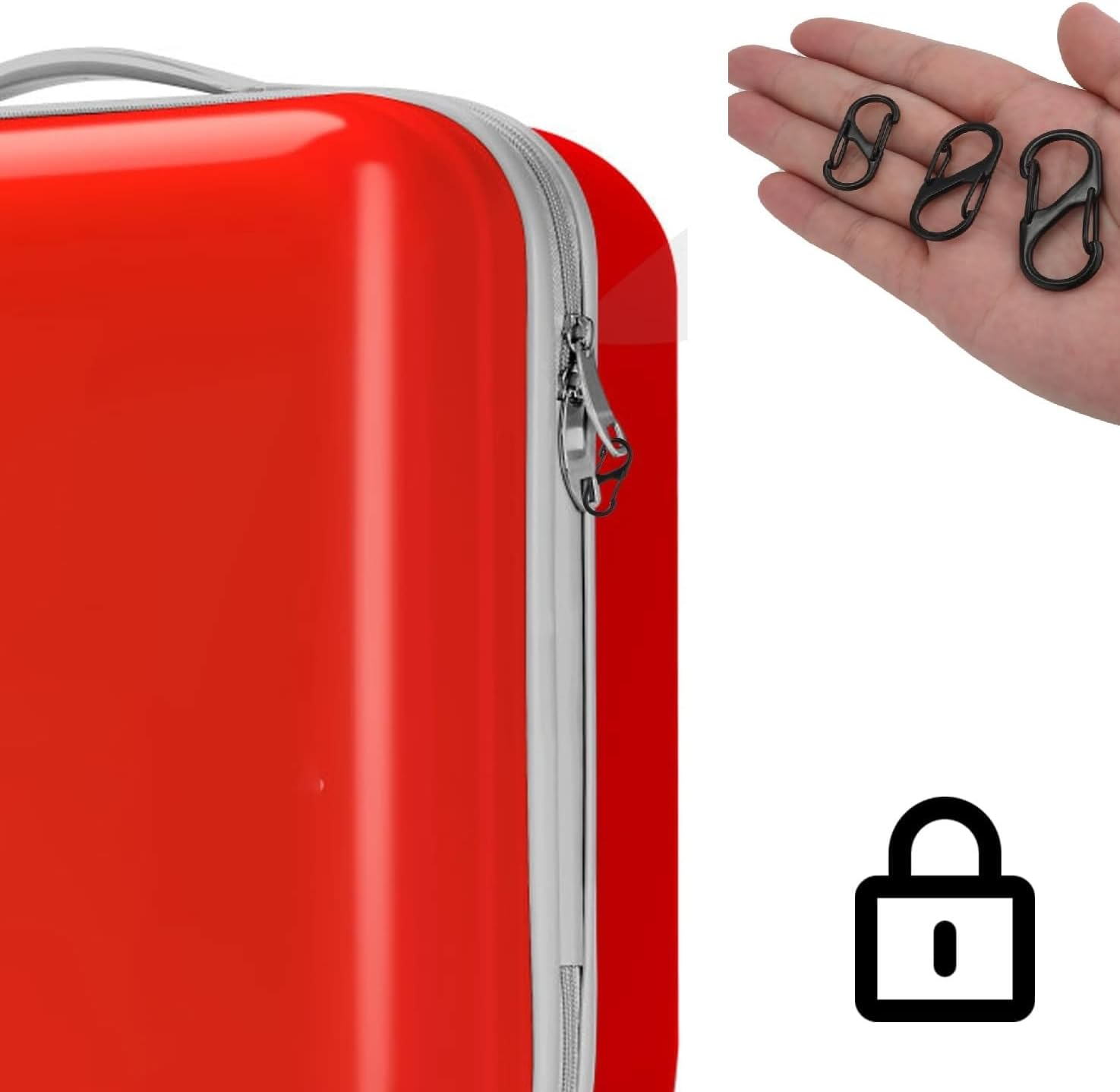 Cjeslna18Pcs Black Zipper Locks, Backpack Zipper Locks Dual S Shaped Carabiner Clips Keyring Keychain Quick Clip Theft Deterrent Double Spring Buckle Hook for Home Outdoor (Small, Large, Medium) image number 5