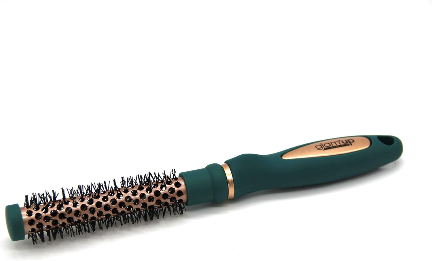 Glam'Up Paris round Brushing Brush - Mini Brush with Thermal Ceramic - Long Lasting - Ideal for Short and Medium Hair - Green Rose Gold image number 1