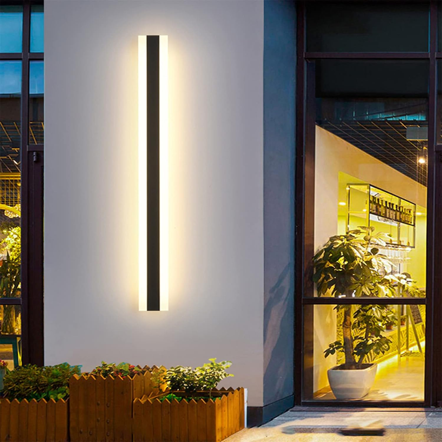 Outdoor Wall Light LED Long Wall Sconce IP67 Waterproof Black Modern outside Lights Metal Exterior Light Porch Light Patio Yard Garden Villa Living Room Balcony Garage Wall Lamp (80Cm,White Light)