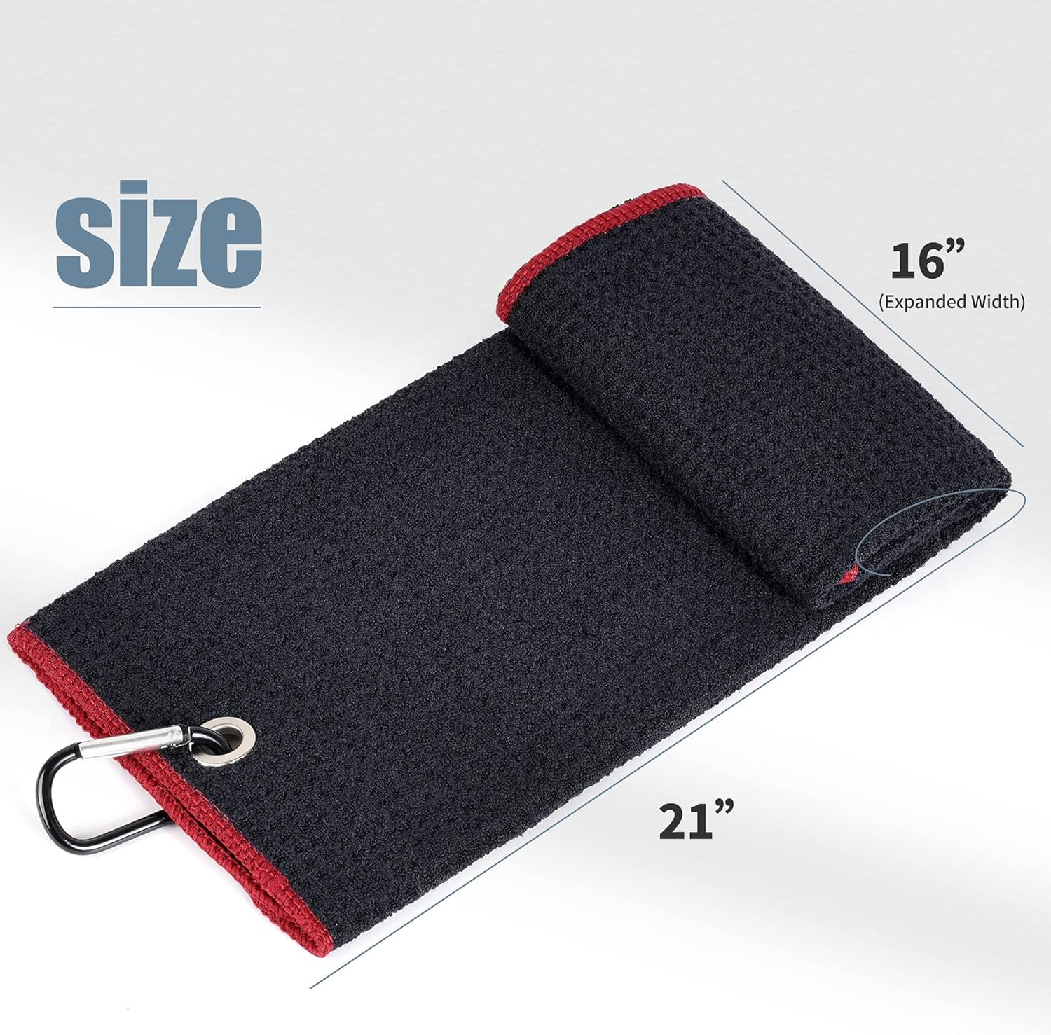 Golf Towel | Tri-Fold Waffle Towels | Premium Microfiber Fabric | Wiith Heavy Duty Carabiner Clip (Black(Red Edge)) image number 6