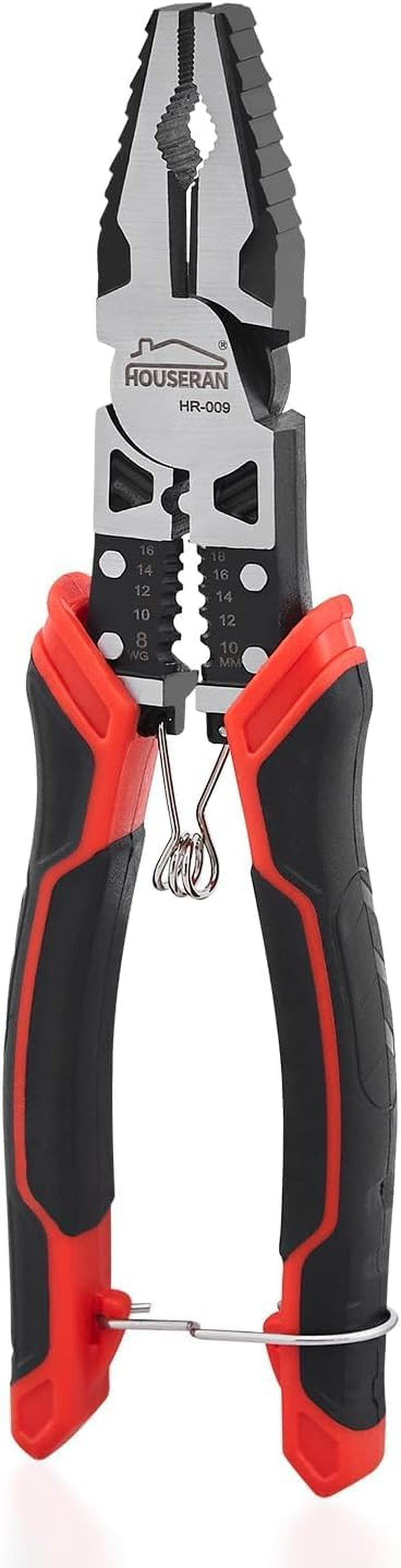 HOUSERAN Linemans Pliers, Combination Pliers with Wire Stripper and Crimper, 8.3 Inch Lineman Plier, Spring Loaded with Safety Lock, 5-In-1 Linesman Pliers for Cutting, Crimping, Stripping