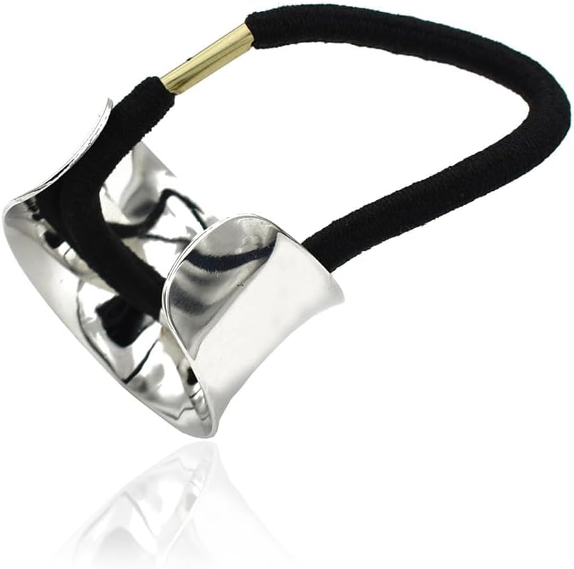 2PCS Metal Cuff Ponytail Holder Elastic Hair Band Rope Women Girls Hair Ties Hair Accessories Hair Rope Golden and Silver image number 5