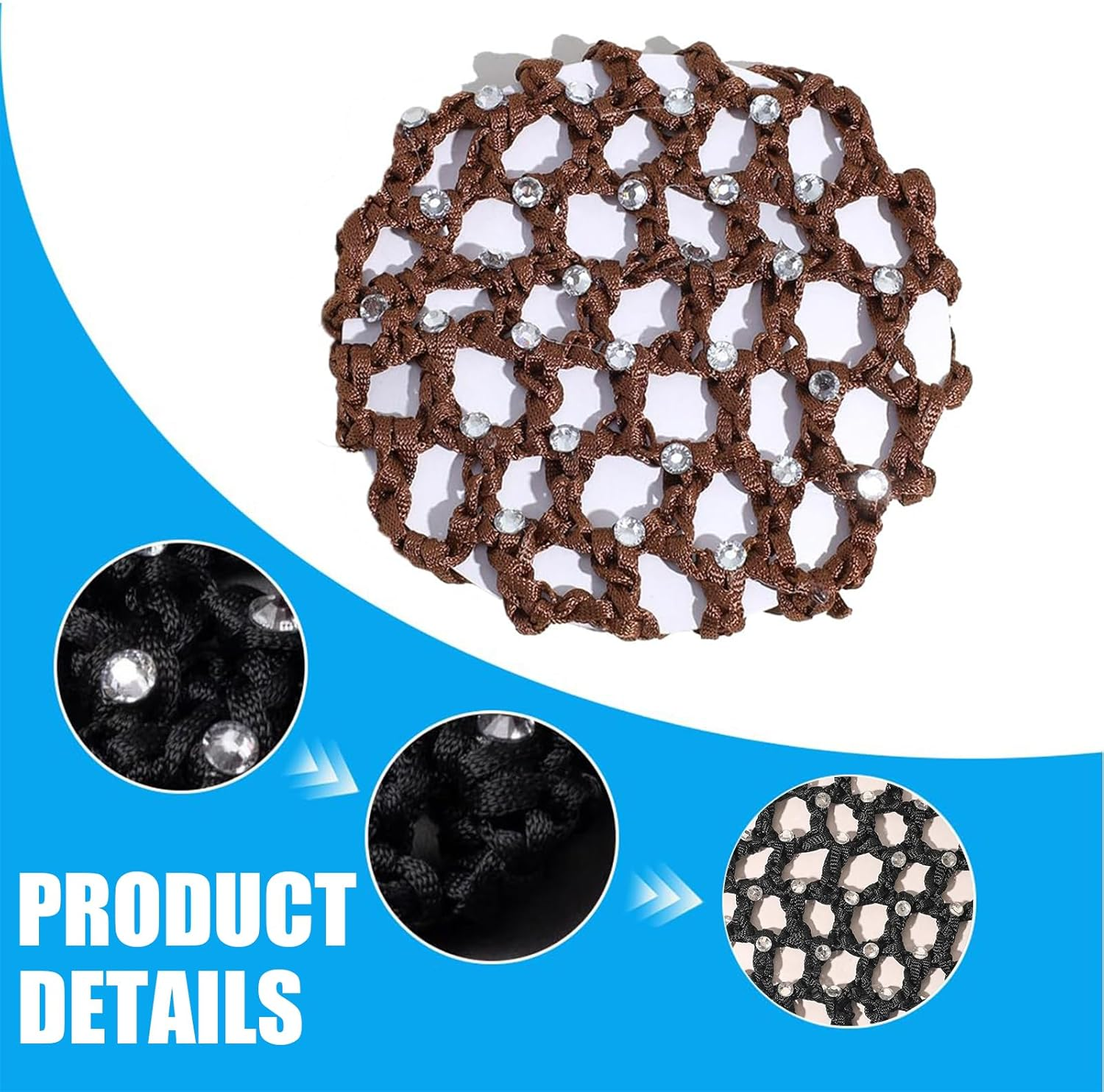 JYNXOR Pack of 5 Net for Hair, Hair Nets Hairstyles, Hair Net, Bun Net, Ballet Bun Net, Crystal Hair Net, Ballet Hair Net, Bun Ballet Girls, Bun Glitter, Bun Nets with Rhinestones image number 4