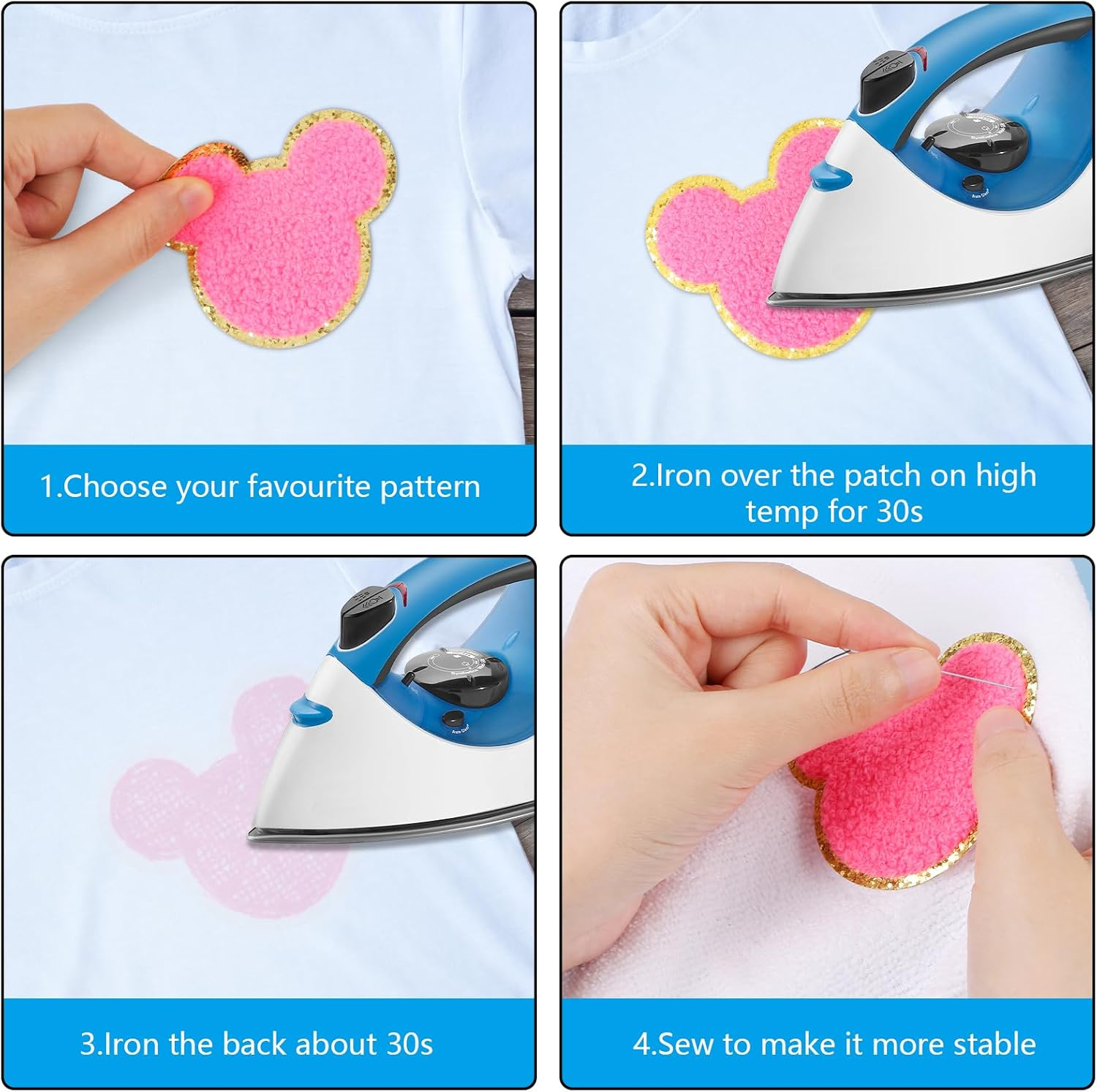 CCOZN 20 PCS Chenille Mouse Head Iron on Patches, Colorful Chenille Castle Bowknot Mouse Embroidered Patches Sew on Embroidered Applique DIY Accessory for Clothing Hats Jackets Backpack Pants image number 6