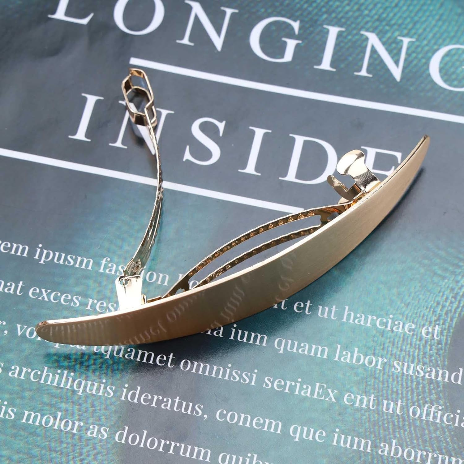 Enautoabs French Metal Hair Clip, Hair Clips, Brushed Gold, Oval Hair Clip, Pin, Geometric Ponytail Holder, Hair Clips, Minimalist Hair Clip, Decorative (Gold Oval) image number 2