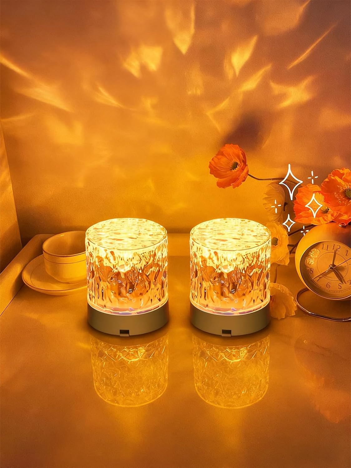 Water Ripple Lamp, Crystal Ocean Wave Lamp, 16 Colors Northern Lights Water Ripple Lamps, Projection USB Rechargeable Bedside Lamps, for Bedroom Living Room Wall Decoration Kids Room (Charging Type)