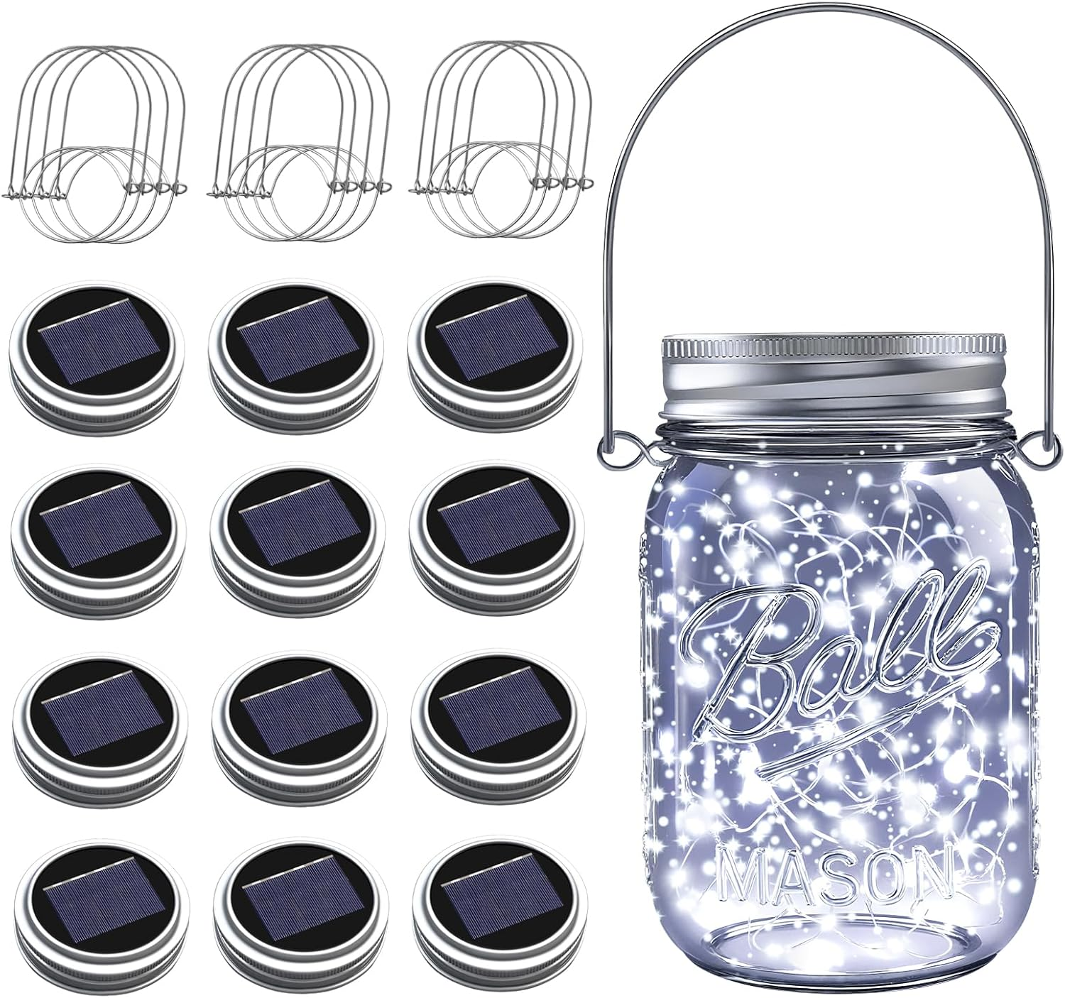 Solar Mason Jar Lights, 12 Pack 30 Led String Fairy Star Firefly Jar Lids Lights, (Jars Not Included), Best for Mason Jar Decor,Great Outdoor Lawn Decor for Patio Garden, Yard and Lawn.