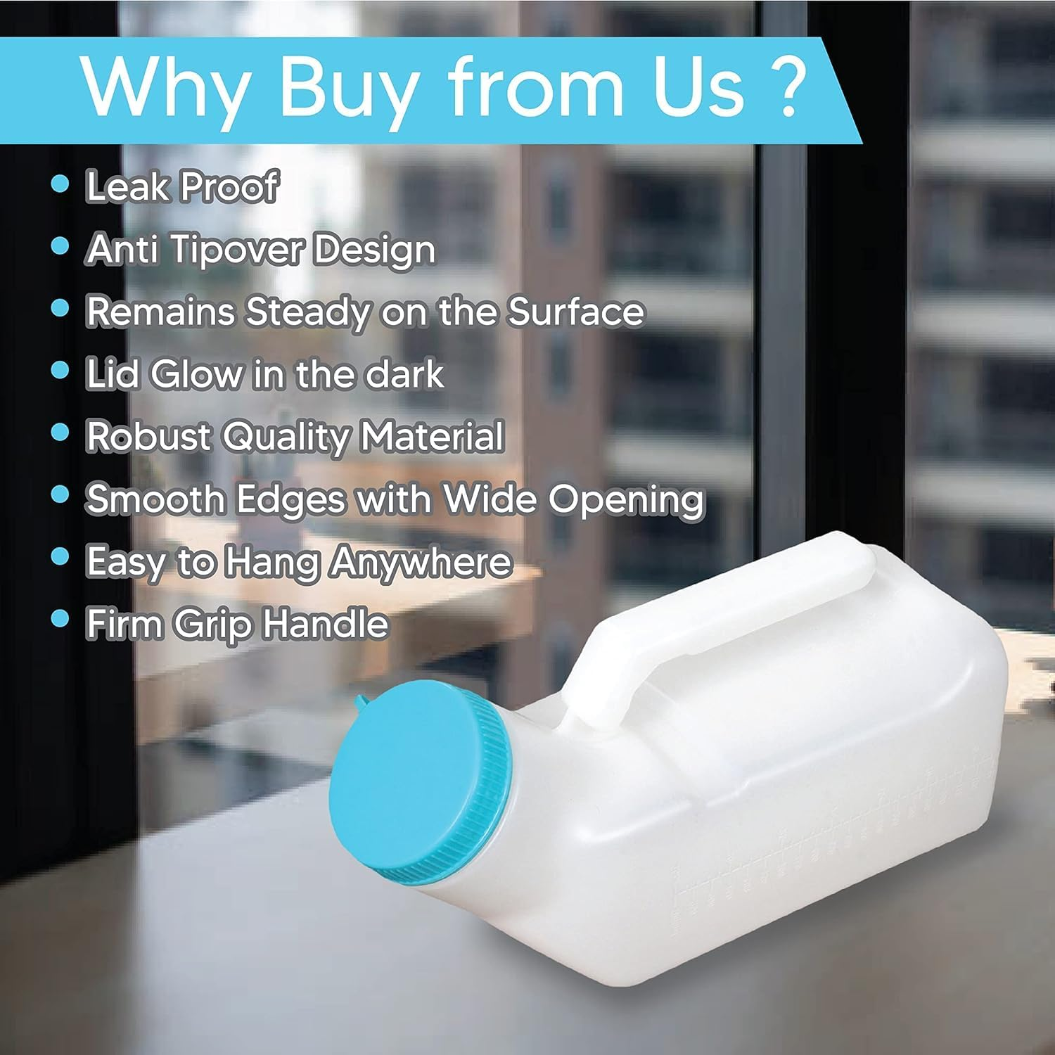 Portable Urinals for Men and Elderly 1000Ml Urine Jar Spill Proof, Plastic, Urinal Bottle for Men Glow in the Dark Screw Cap - for Urine Collection and Travel Pee Bottle (2) image number 6