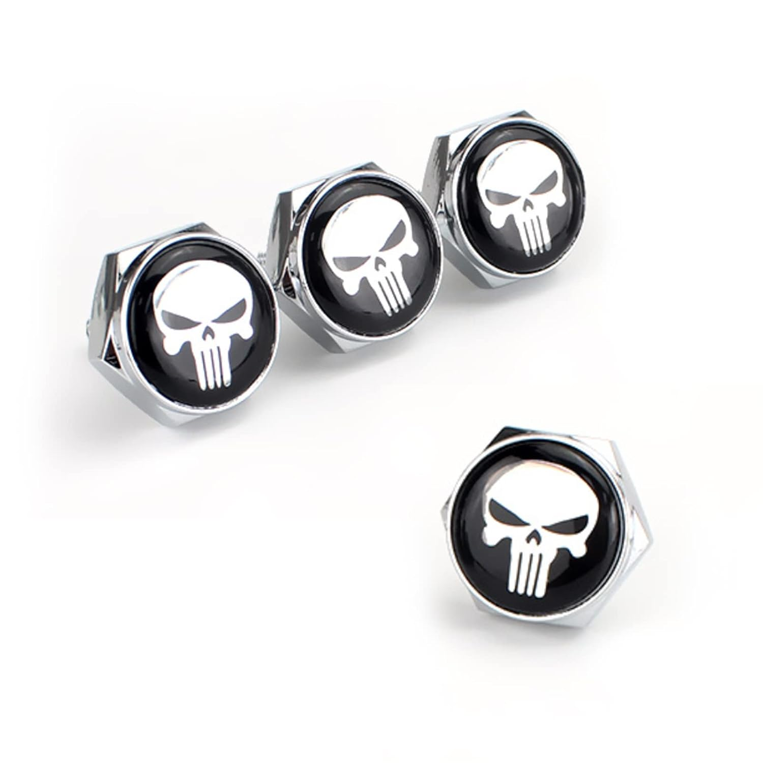Pack-4 License Plate Screws Fastener Kit, White Skull Aluminum Alloy Car anti Theft Screw Caps, License Plate Frame Decorative Bolts for Car Truck Motorcycle SUV (Silver)