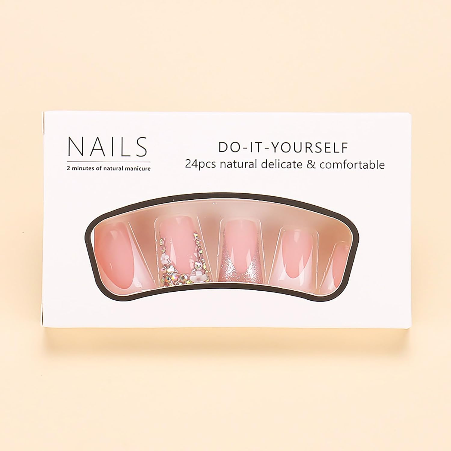 RUOKEXIN White Long French Tip Coffin False Nails Shiny Pink Glue Natural Artificial for Women image number 1