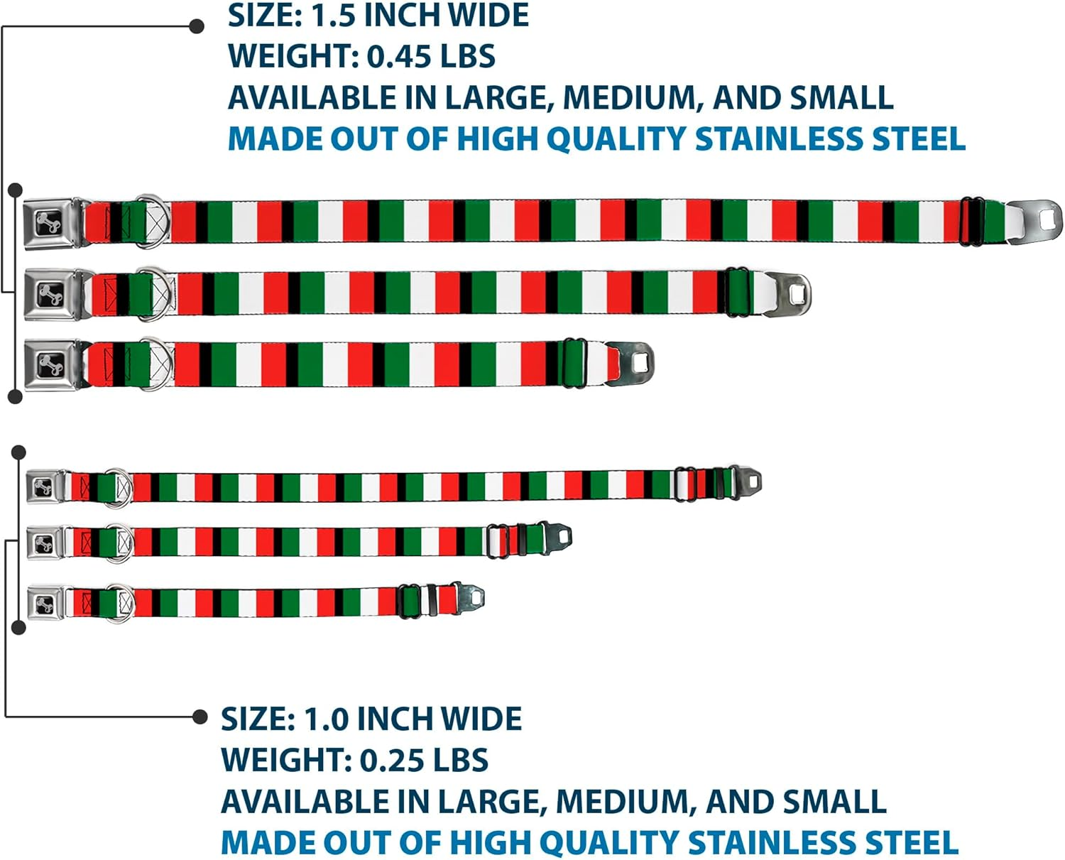 Dog Collar Seatbelt Buckle Italy Flags 11 to 17 Inches 1.0 Inch Wide image number 2