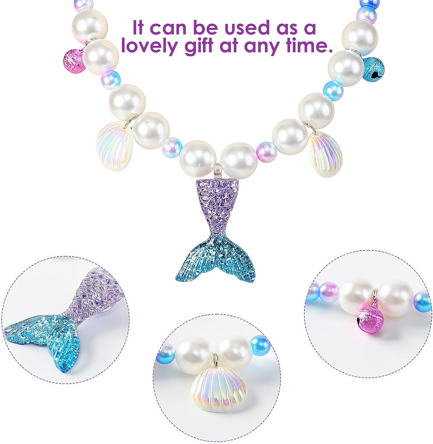 Mermaid Necklace Bracelet Set - Princess Party Accessories for Girls - Mermaid Jewelry Birthday Decorations Gift (Necklace Set)