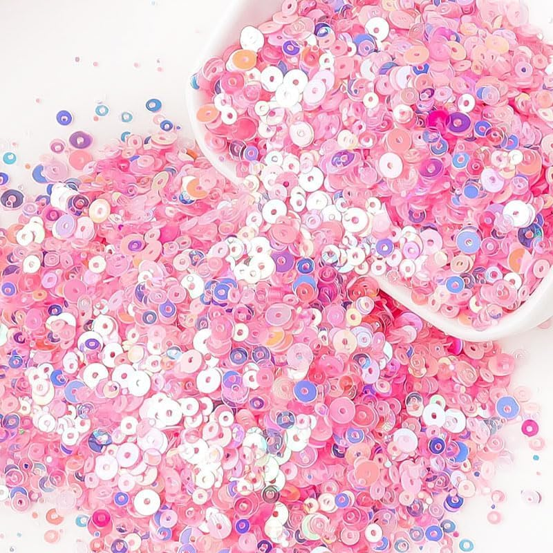20K PCS 50G round Glitter Sequins, Sequin Art for Crafts Kids, Sequins for Sewing, Pink - Blue image number 3