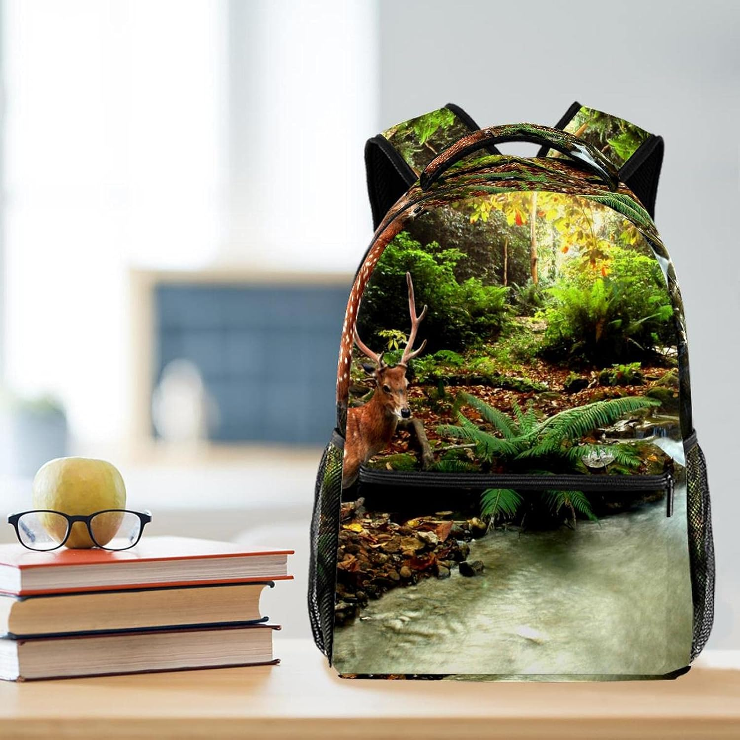 Sika Deer by the River Tropical Stream Backpack Students Shoulder Bags Travel Bag College School Tote Backpacks image number 2