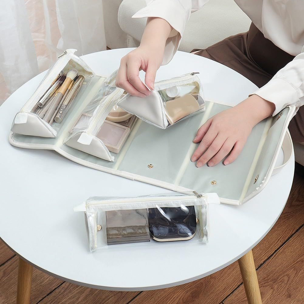 Waterproof Cosmetics Storage Bag with Hanging Feature, Foldable Makeup Organizer for Women, Large Capacity for Travel Use (Brown) image number 2