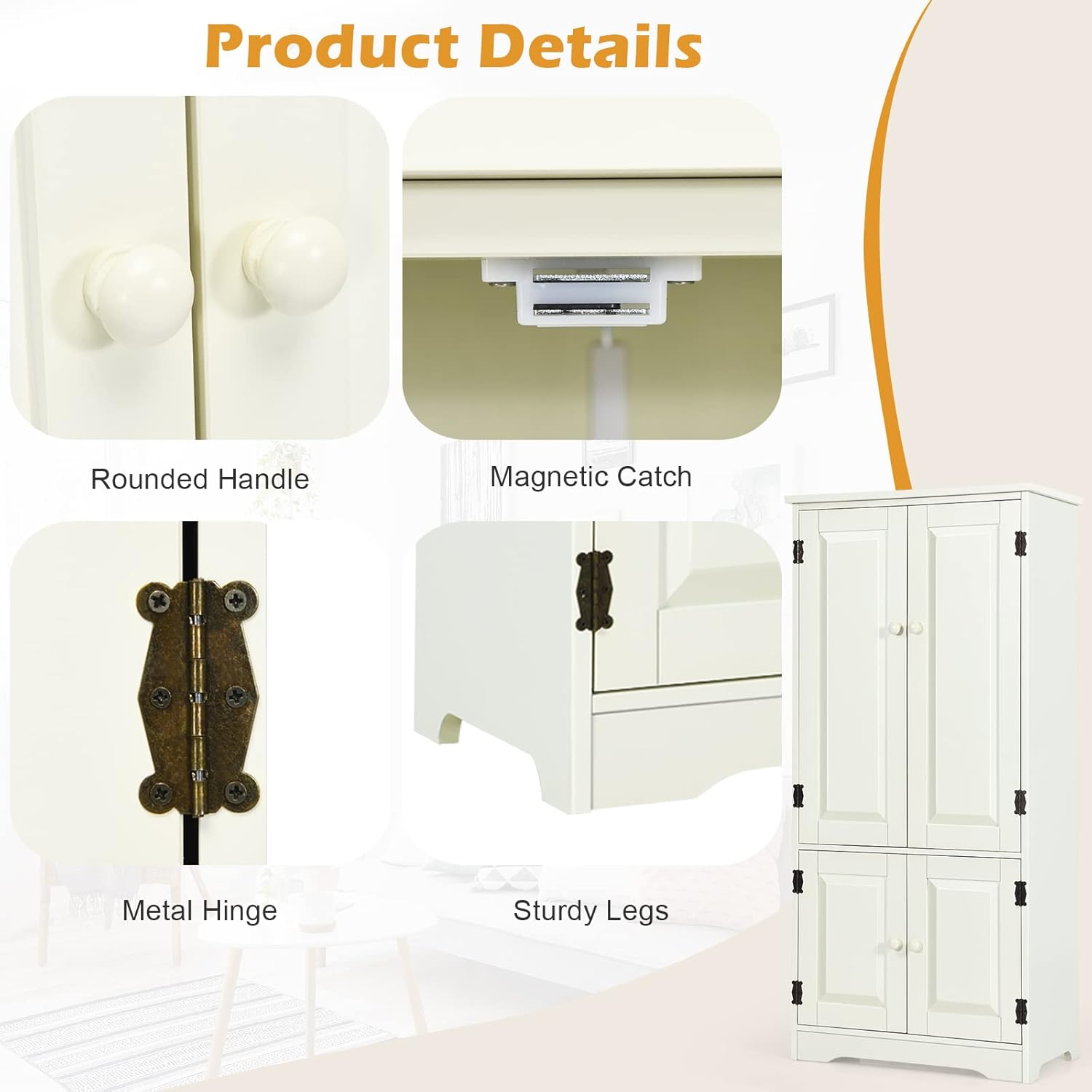 Giantex Sideboard Buffet Storage Cabinet, Antique Low Floor Cabinet, Pantry Cabinet Wooden Cupboard Organizer W/Adjustable Shelf & Anti-Tilt Design, for Living Room Bedroom Bathroom image number 6