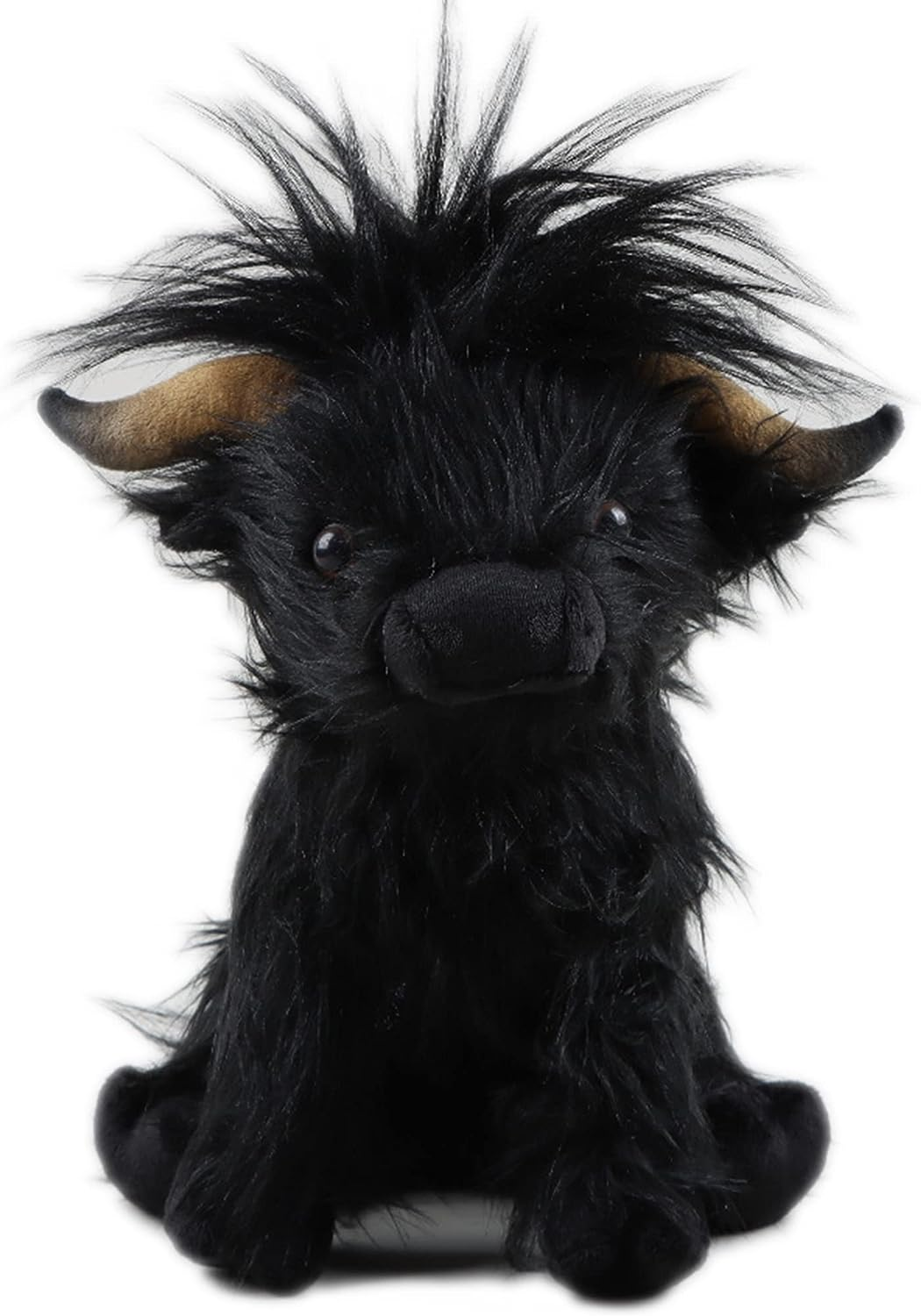 9.8Inch Highland Cow Stuffed Animal Realistic Cow Plush Toy Cuddly Simulation Highland Cattle Plushie Doll Farm Home Decor for Adults Kids(Black) image number 6