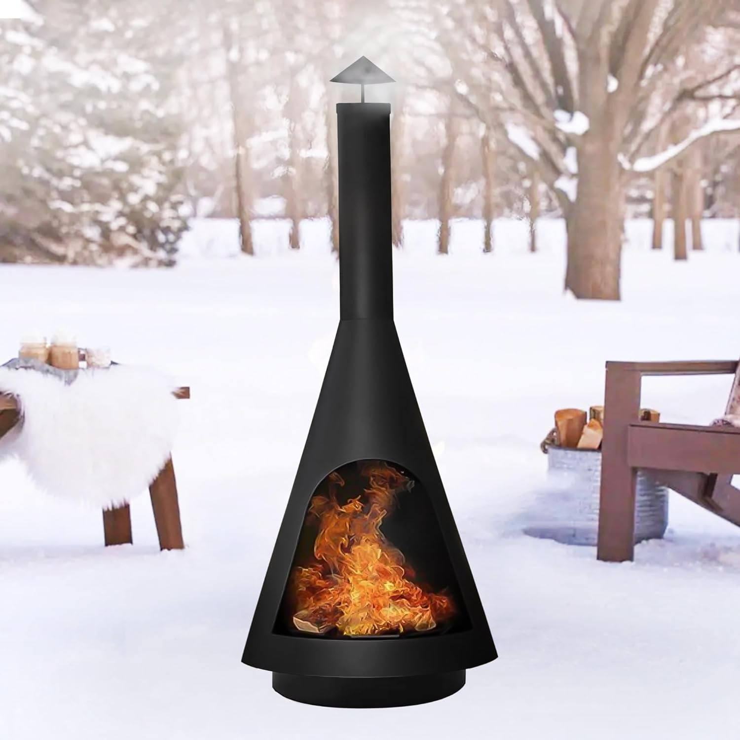 Glasshaus Co. Chimney Fire Pit Patio Heater Outdoor Camping Portable Chiminea Brazier Fireplace 105Cm image number 1