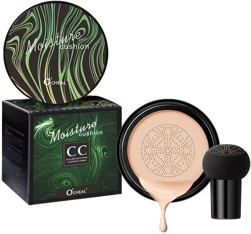 Mushroom Head Air Cushion CC Cream, CC Cream Foundation, Moisturizing BB Cream Foundation Long-Lasting Coverage of Blemishes, Matte Even Skin Tone Nude Makeup Base Primer (02#, Natural)