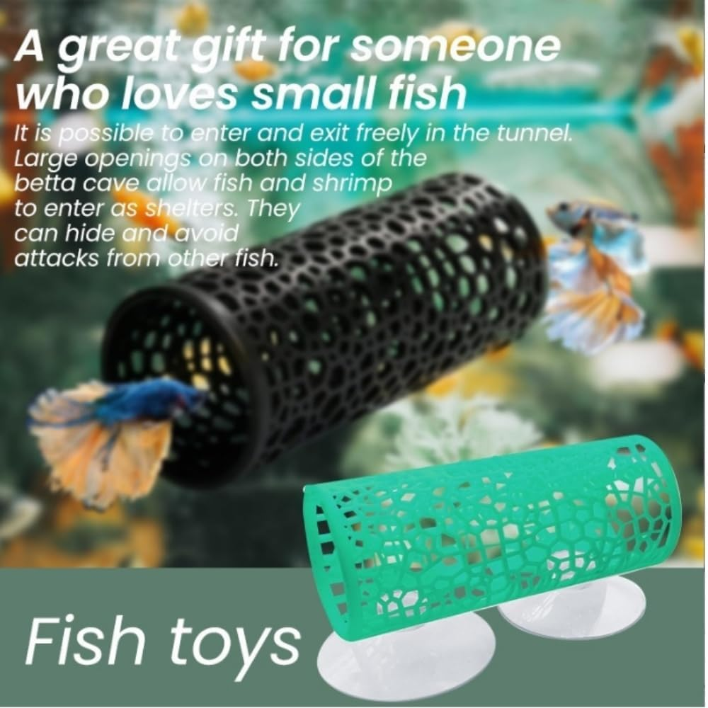 DACUAN Hollow Betta Fish Tunnel,Small Hole Hollow Betta Fish Cave,Aquarium Betta Tunnel with Suction Cups,Aquarium Decor Fish Tank Accessories Decorations Hideout Tube (Green)