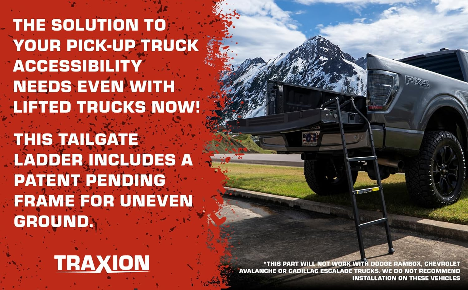 Traxions New Tailgate Ladder XL for All Trucks Including Lifted Trucks up to 50" Tailgate with Articulating Patent Pending Frame for Uneven Ground. image number 3
