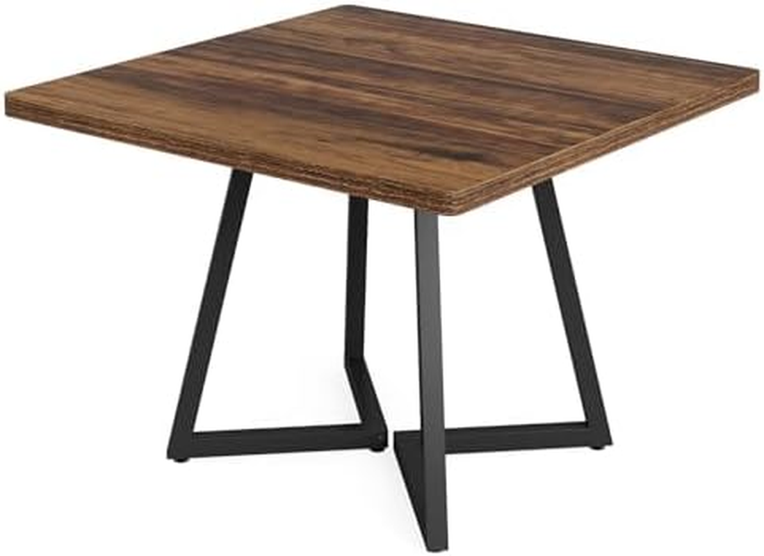 Tribesigns Square Dining Table for 4, 80 Cm Industrial Dinner Table with Metal Base, Wood Kitchen Table for Dining Room, Small Space, Apartment, Rustic Brown & Black image number 2