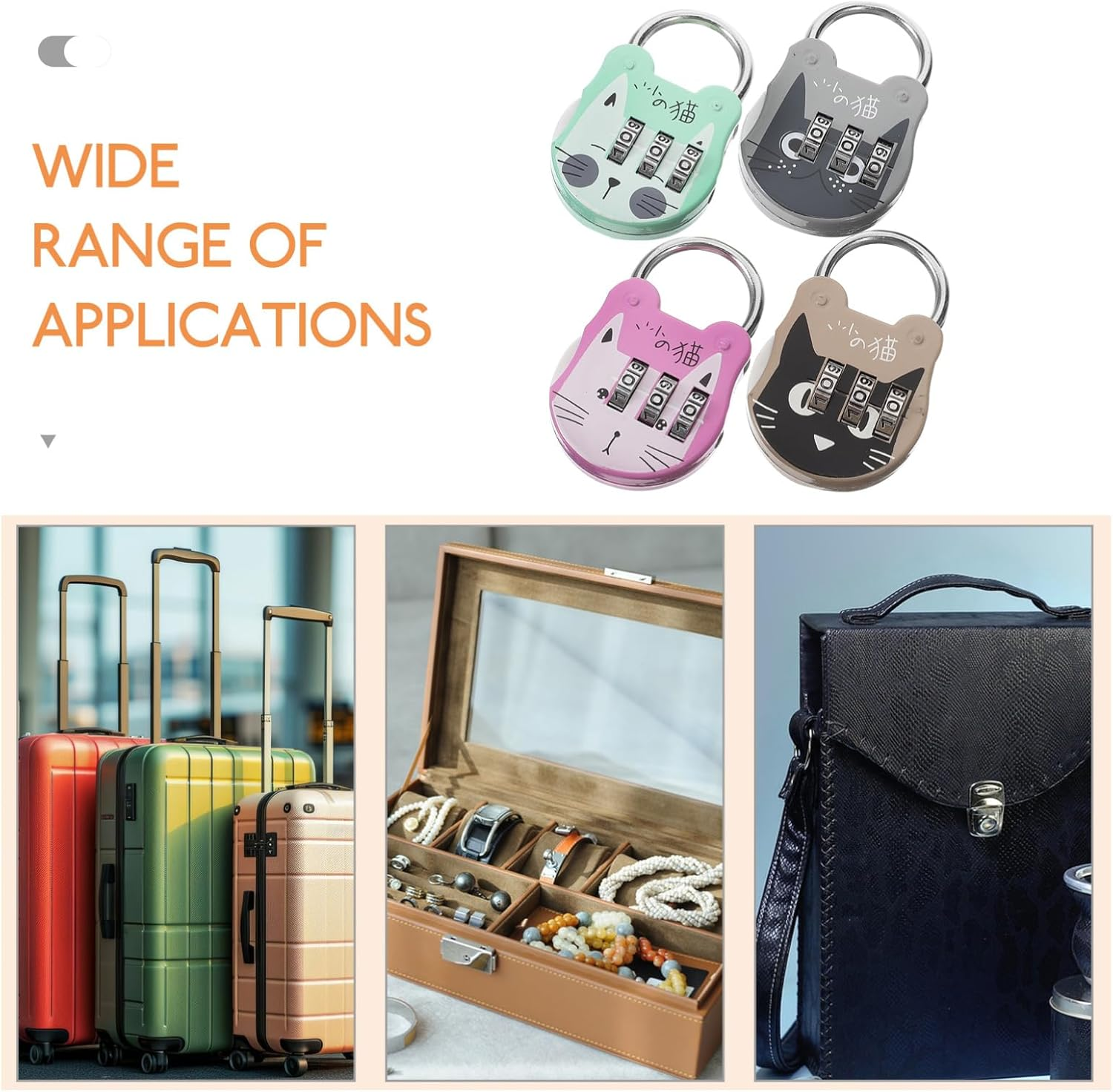 Jojofuny 4Pcs Cute Cat Combination Locker Locks, 3 Digit Password Padlocks for Drawers, Backpacks, Travel Suitcases, Home Use, Assorted Colors image number 6