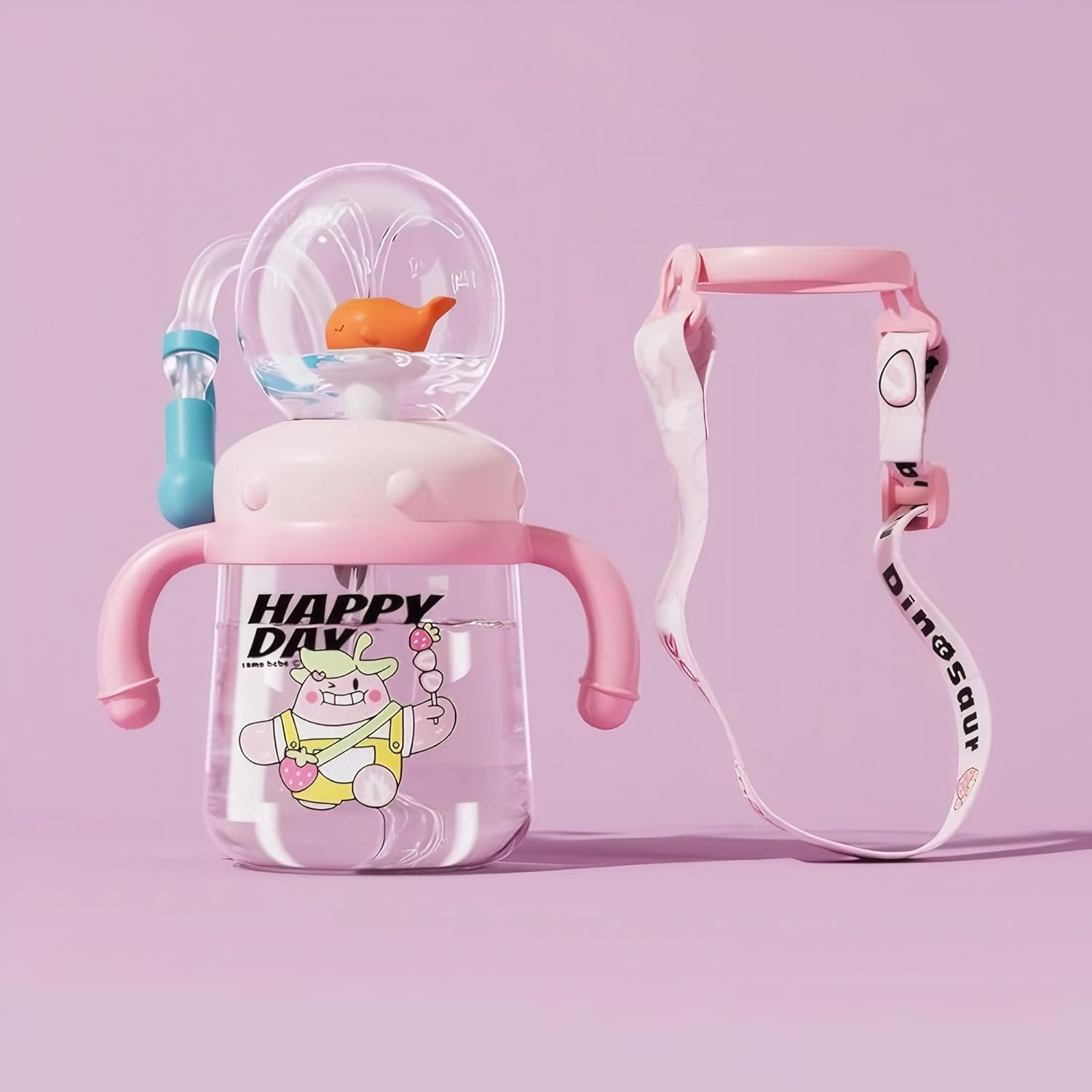 Drinking Cup with Whale Squirt, Weighted Sippy Cups with Adjustable Straps, 300Ml Whale Water Cups with Silicone Soft Tip, Portable Leak Proof Straw Sippy Cup for Kids(Green, Plastics)