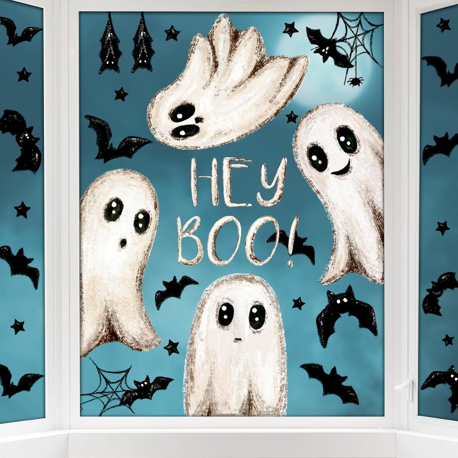 DIYDEC 6 Sheets Halloween Window Clings Large Halloween Ghosts Window Decals Double Side Scary Ghosts Bat Stickers for Holiday Home Office School Decor Glass Decoration image number 3