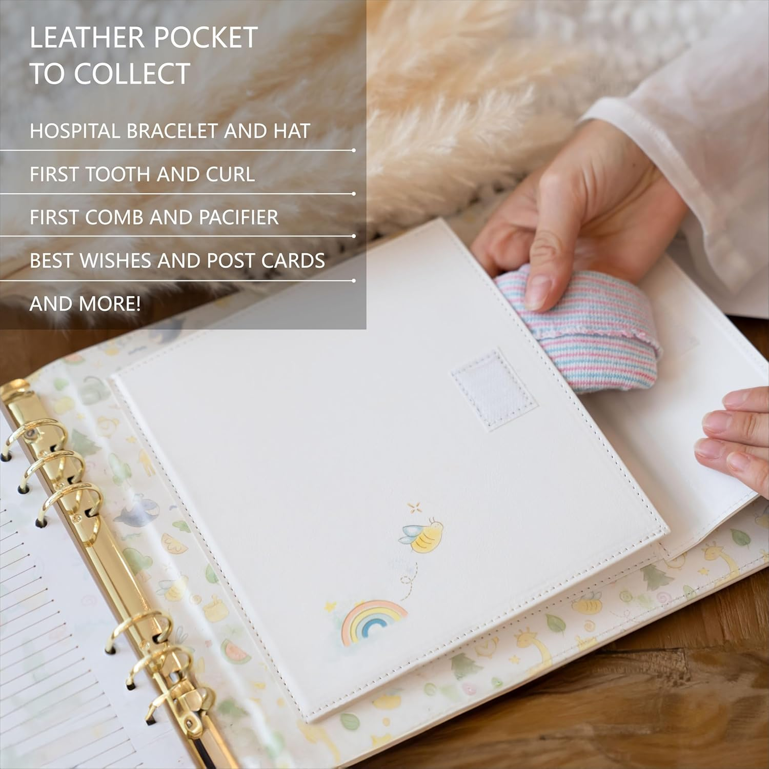 Keepsake Baby Memory Book Girl Boy &ndash; Timeless Leather-Bound Baby Milestone Book &ndash; Baby Book Keepsake Record First 5 Years - Gender Neutral Baby Scrapbook Album Baby Album Journal Registry Search Gift image number 3