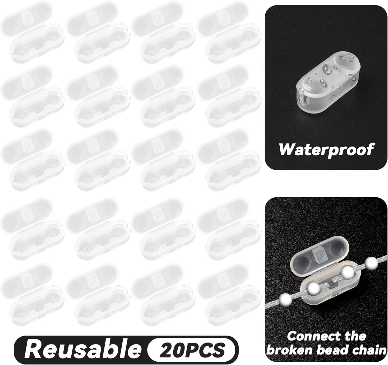 20 Pack Clear Plastic Beaded Chain Connector Vertical Roman Roller Blind Ball Chain Cord Connector Clips image number 4