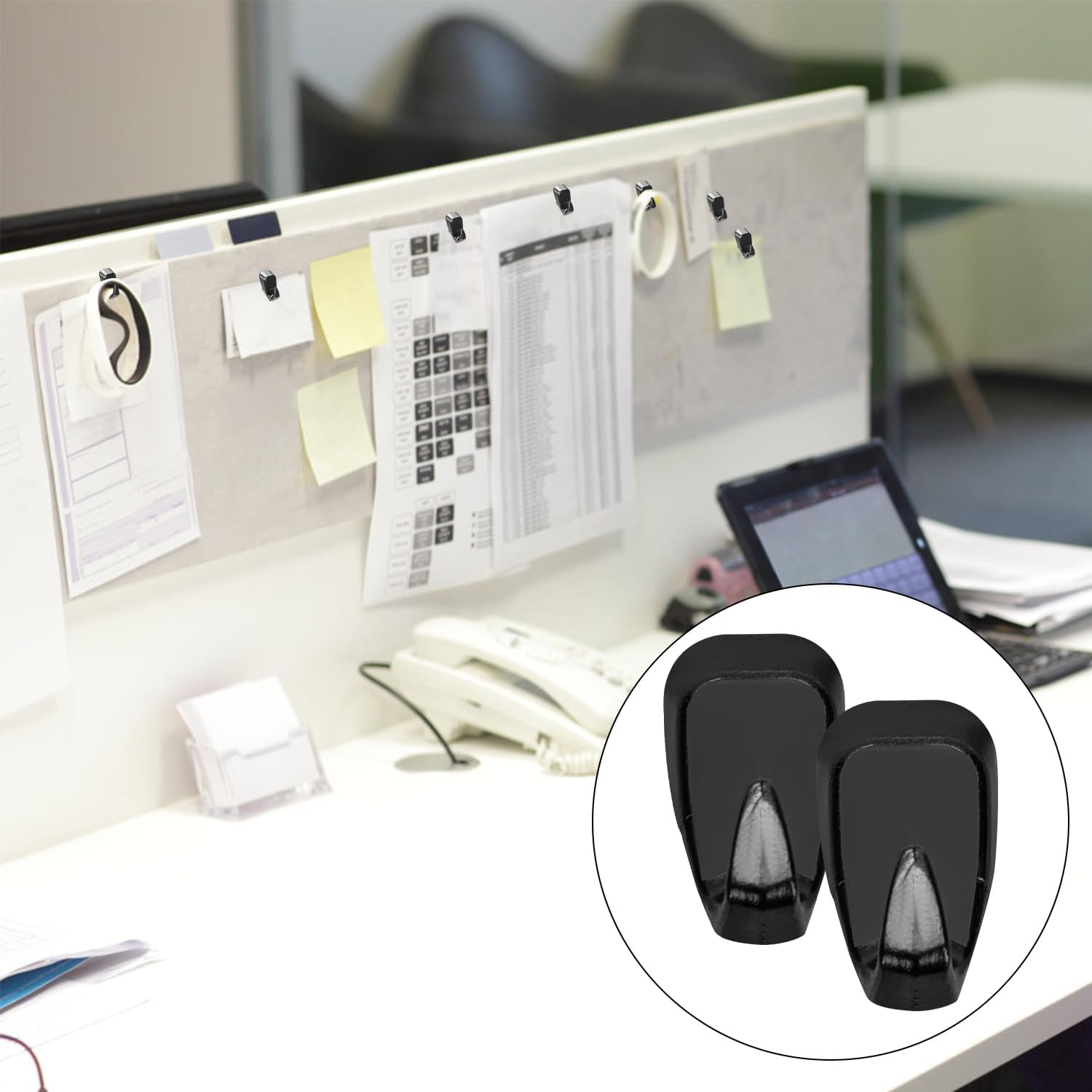 NQEUEPN 20Pcs Cubicle Hooks, Metal Cubicle Clips for Fabric Small Walls Push Pin Hooks Picture Hanger Nails Push Pin Hangers for Office Home Kitchen Cork Board Cubicle Supplies (Black)