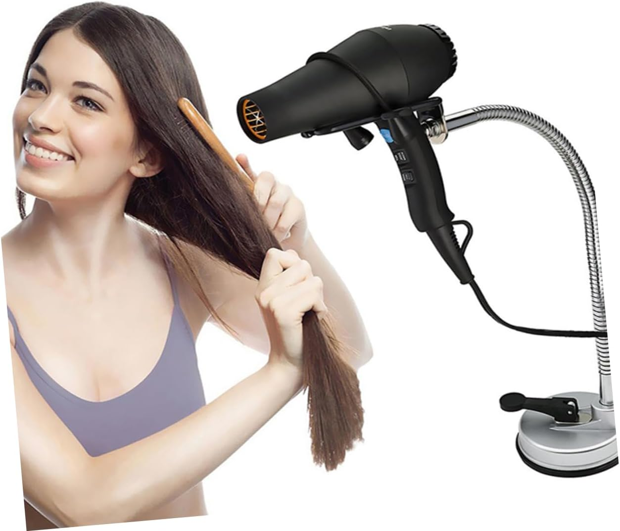 Hair Dryer Holder and Stand Silver Suction Cup Adjustable Hands-Free Portable Bathroom Storage Rack for Home Use image number 2