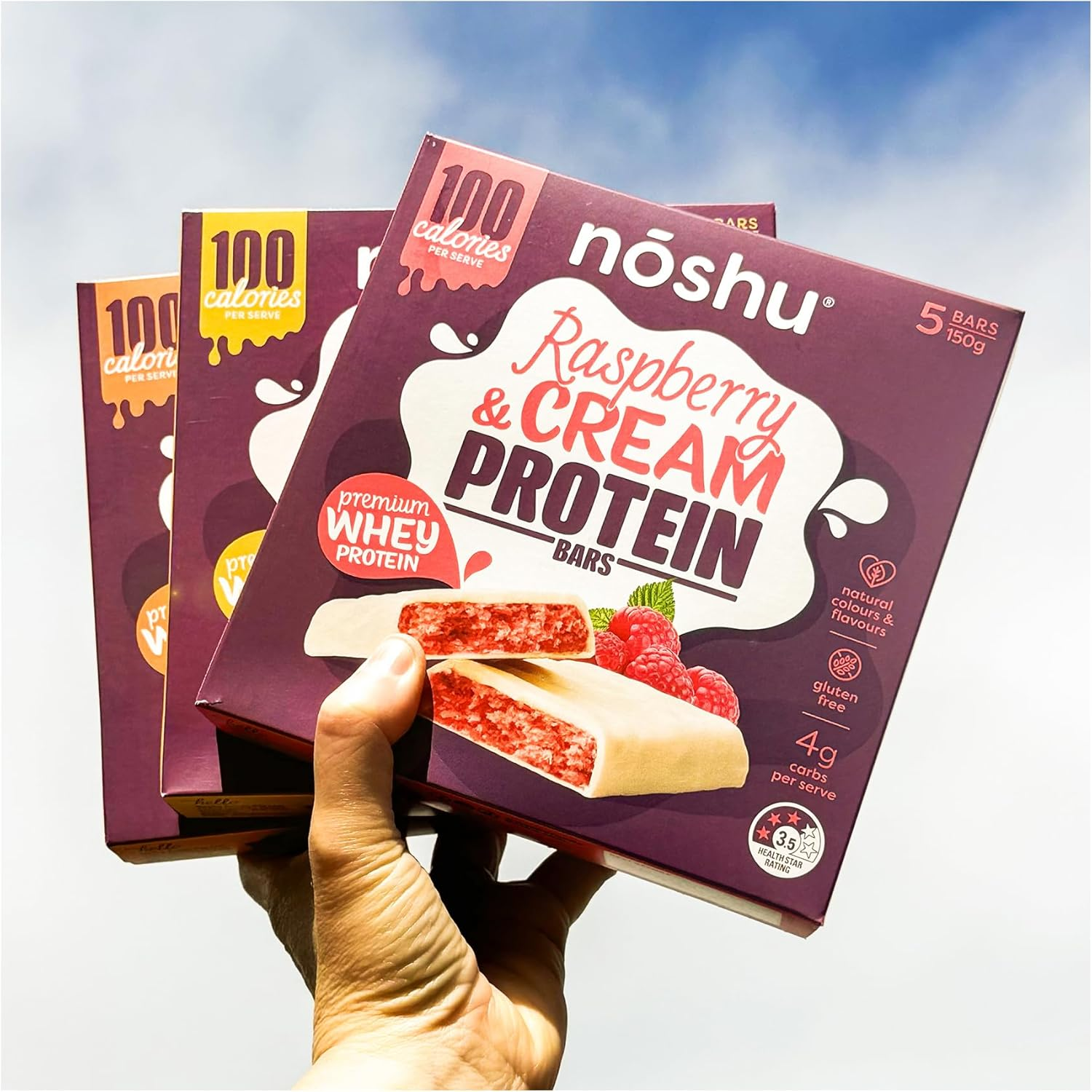 Noshu Raspberry & Cream Protein Bars &ndash; 5 Pack (150G)