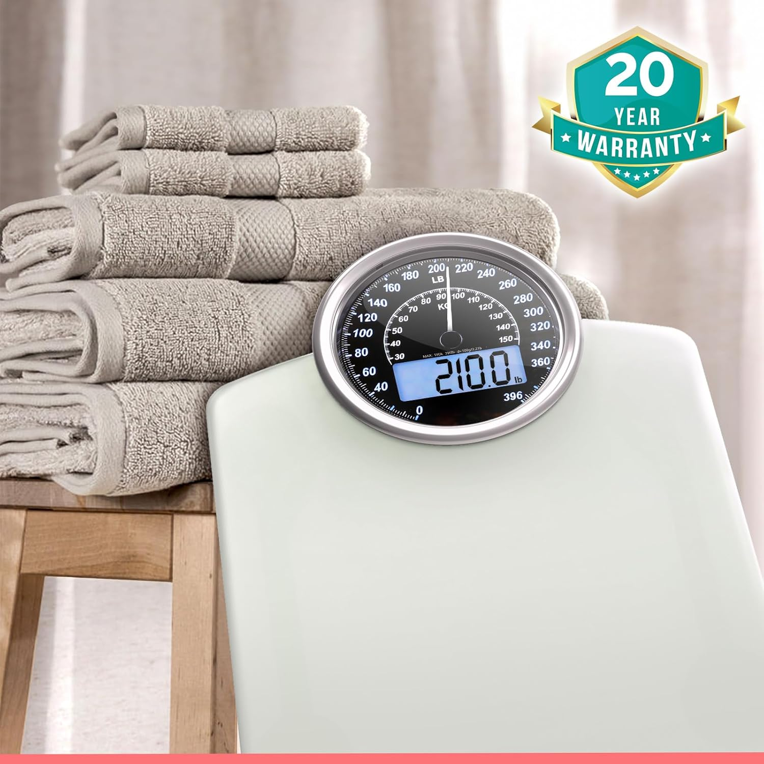 Adamson Hybrid 2-In-1 Analog & Digital Weighing Scale for Body Weight up to 400Lbs + Thick Tempered Glass + Extra Large Display + Easy to Read Digital Bathroom Scale + New Version - White image number 5