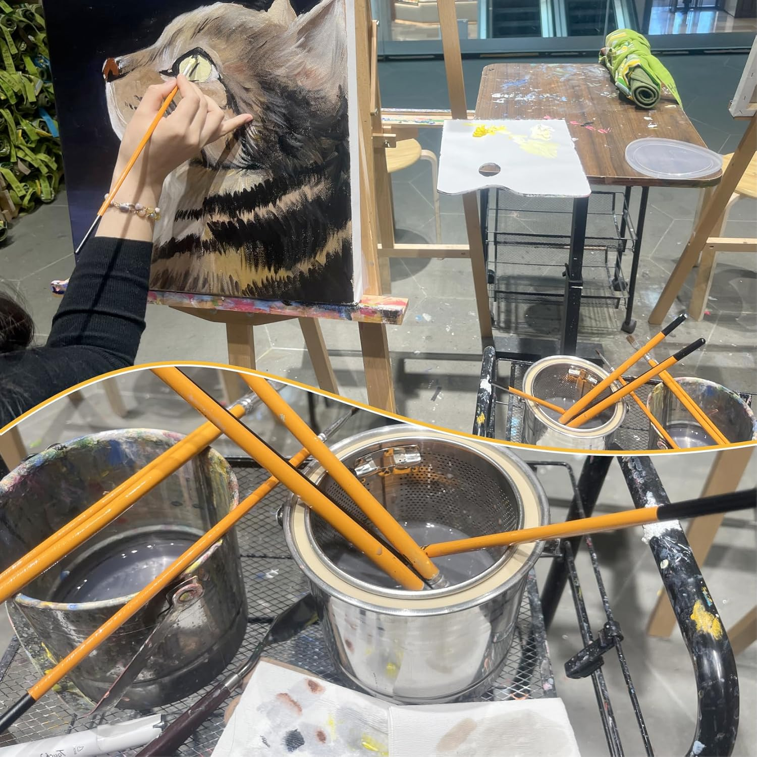 QITIUNLXY Paint Brush Cleaner Tools- Stainless Steel Brush Washer with Removable Strainer & Dust-Proof Lid, Large Capacity Rinse Cup 58 Oz for Oil/Acrylic/Watercolor Brushes