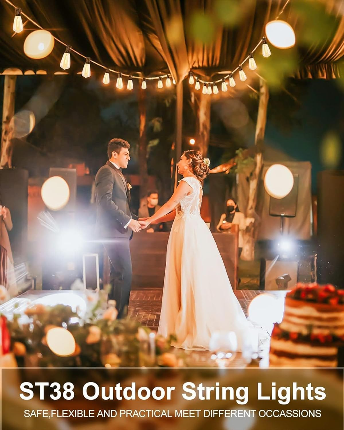 TOJUNE Festoon Lights Outdoor LED String Lights, Waterproof & Shatterproof Christmas Garden Hanging, Patio, Party, Yard, Fairy Lamp, AU Plug, 2700K Warm White (ST38 (Cylinder), 30.4M (50+4 Bulbs))