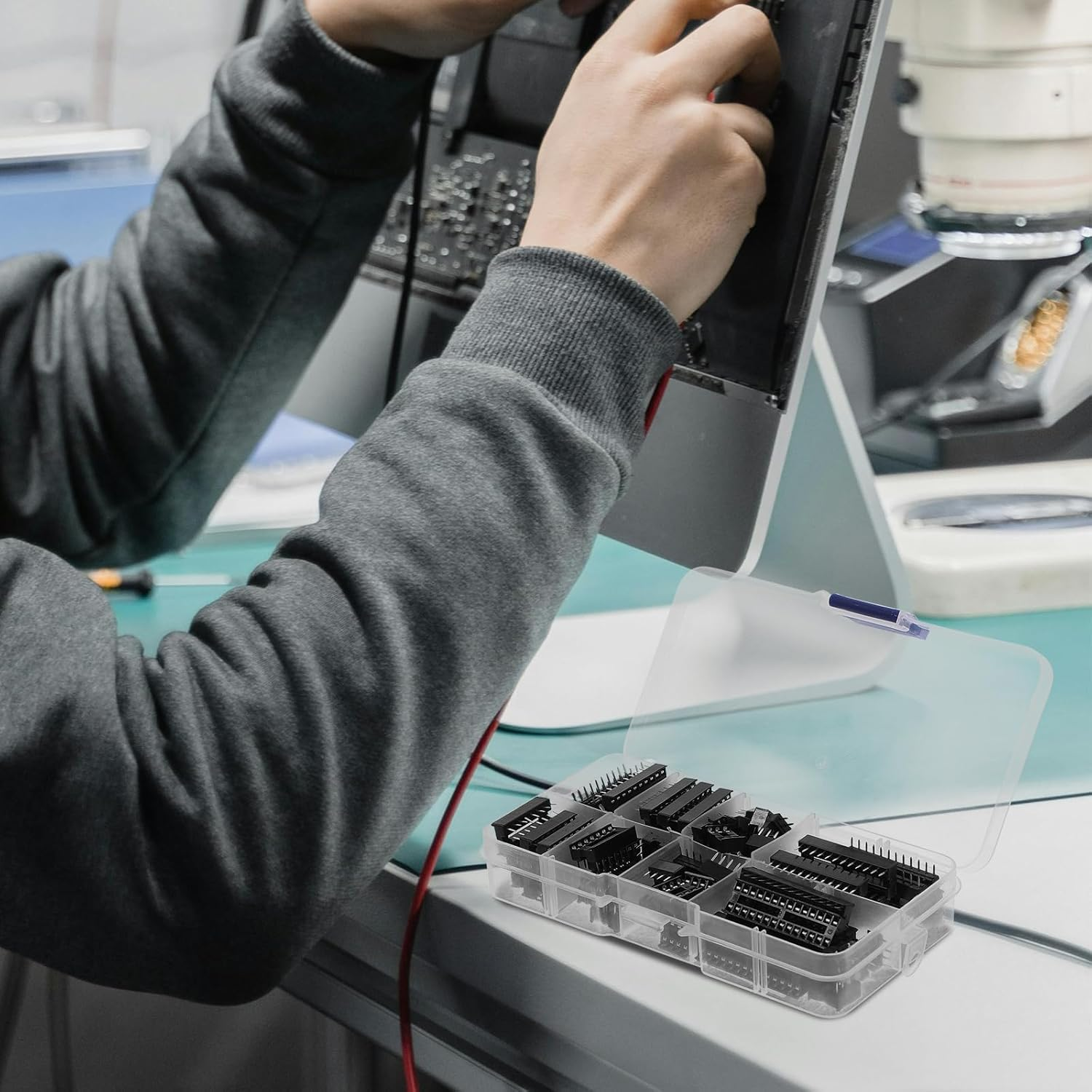 Baluue Set Microcontroller Base Ic Connector Holder Dip 6 8 14 16 18 20 28 Pin DIY Chip Holder Chip Socket Outlet Receptacle Sockets Wire Double Row Pin image number 2