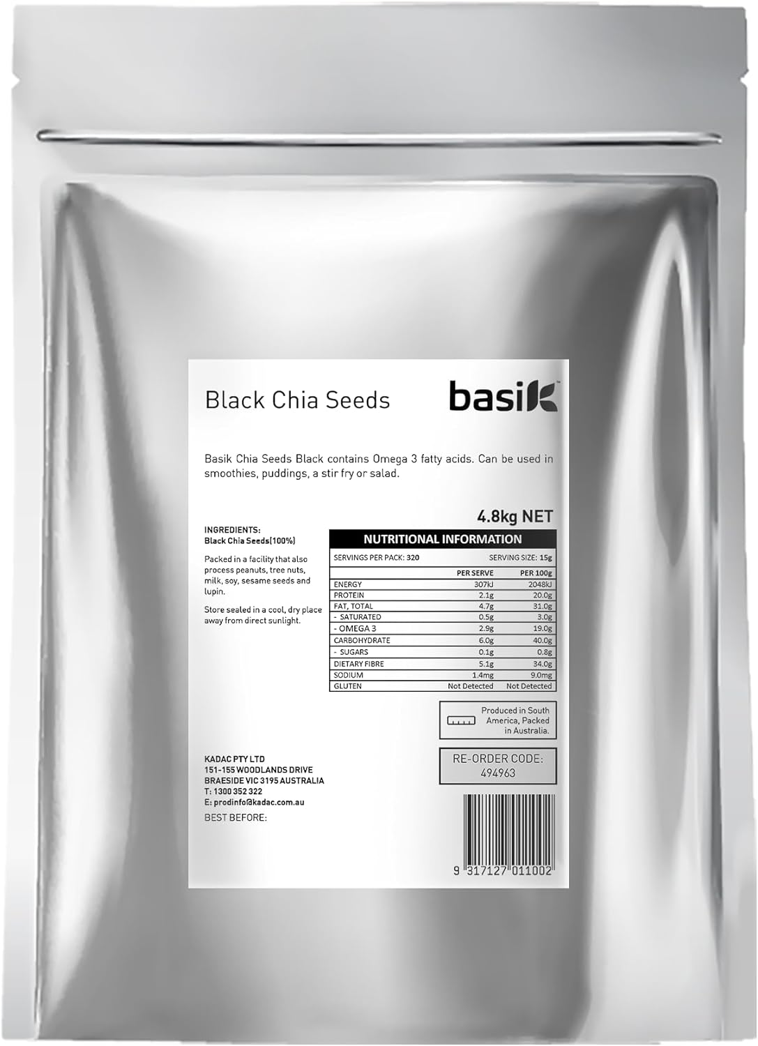 Basik Black Chia Seeds, 4.8Kg