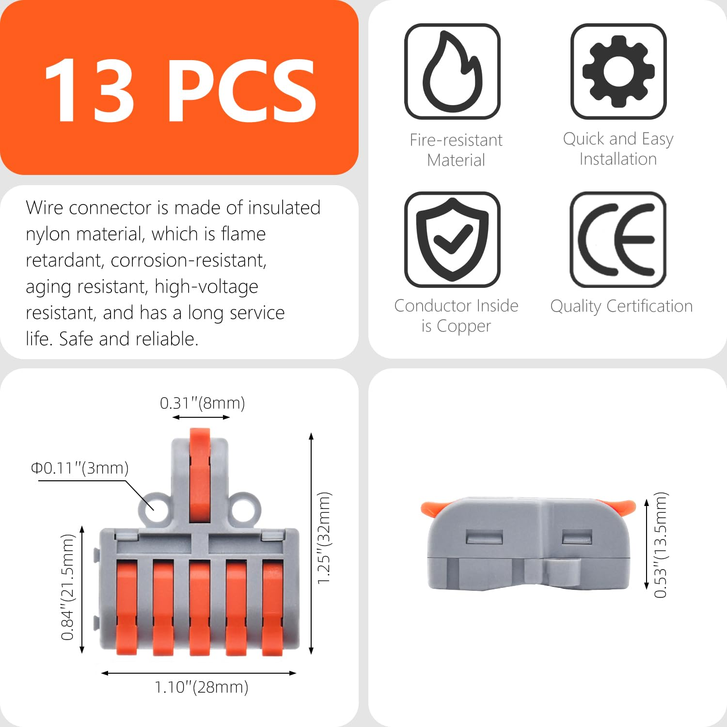 XALXMAW 13 Pcs Lever Wire Connectors, 1 in 5 Out DIY Mini Splicing Compact Quick Push-In Electrical Connectors, 24-12 AWG