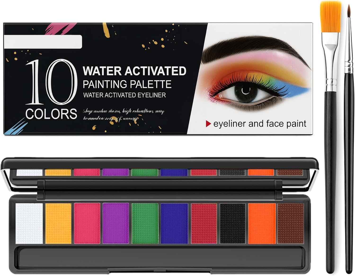 Erinde Professional Face Body Paint Palette, 10 Colors Vibrant Safe for Adults, Water-Based Highly Pigmented Makeup Kit for Halloween, Cosplay, Festivals, Long Lasting Easy Wash off 2# image number 4